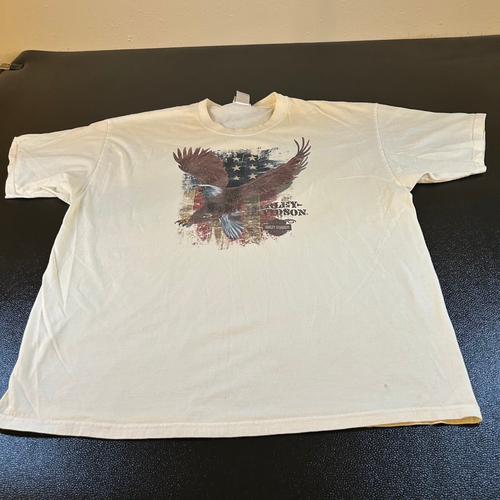 Harley-Davidson Eagle Graphic T-Shirt American Flag Double Sided White Mens XXL